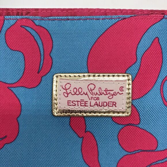 Lilly Pulitzer for Estee Lauder Tote Blue &Hot Pink Tropical Cruise Beach Bag - Picture 2 of 7